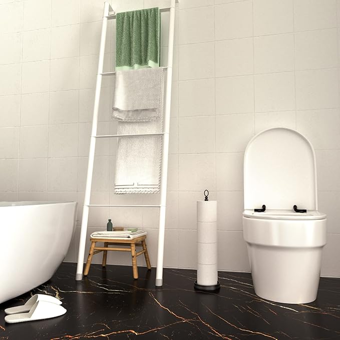 Heavy Weighted Toilet Paper Holder (with Reserve Function) Free Standing, Spare Toilet Paper Roll Storage Stand for Bathroom Total Height 22.5" ，Matte Black