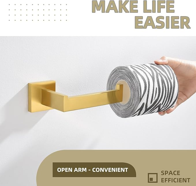 Toilet Paper Holder, Angle Simple SUS304 Stainless Steel Bathroom Tissue Holder, Open Arm Toilet Paper Roll Hanger Wall Mount, Brushed Dark Gold