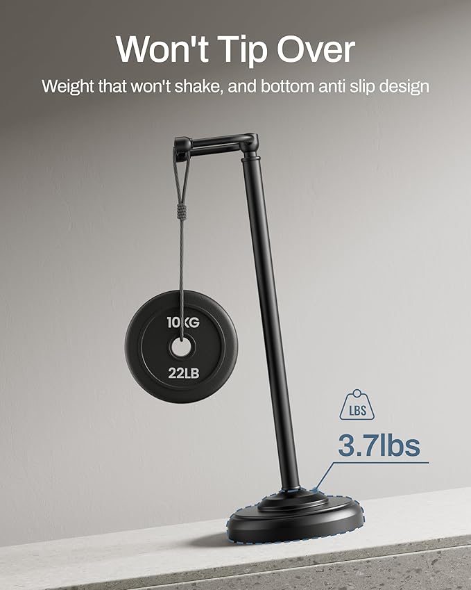 Freestanding Toilet Paper Holder Stand - Rustproof 304 Stainless Steel with Heavy Duty Weighted Base (4.8lbs), 22" Height Pivot Arm Tissue Roll Dispenser, Fits Mega Rolls - Matte Black