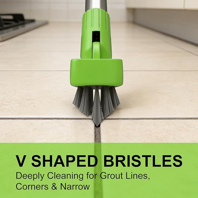 ITTAHO 2 Pack Grout Brush with Long Handle, Swivel Cleaning Grout Line Scrubber - Extendable Durable Handle Grout Cleaner Brush for Bathroom,Tile,Baseboard,Walk in Shower,Corner & Narrow Space (Green)