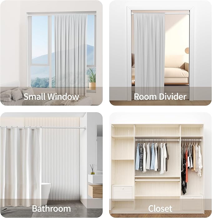 Shower Curtain Rod, 1" Diameter Heavy Duty Tension Shower Rod, Non Slip Adjustable 28-46 inch No Drilling Shower Curtain Rods Spring Tension For Bathroom, Shower Stall, No Rust, White