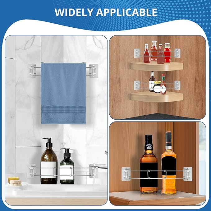 BOYISEN RV Shower Corner Storage Bar - Adjustable 7-13 Inch Stainless Steel Rod for Shower Shelves in Camper, Space-Saving for RV Bathroom Storage Organization Essential Must-Have Accessories (2 Pack)
