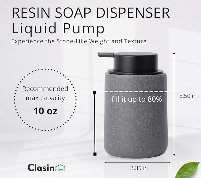 Grey Bathroom Accessories Set, 3 Pcs Resin Bathroom Accessories Complete Set, Sandstone Look Soap Dispenser with Large Pump, Toothbrush Cup, Soap Dish for Modern Home Decor and Kitchen