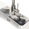 Kitchen Sink Splash Guard，Chinese ink landscape Faucet Mat Sink Gadgets-Super Absorbent Fast Drying Mat Drip Catcher for Kitchen, Bathroom,Sink Mat, Dish Drying Mat, Bathroom(15" X 5.5" )
