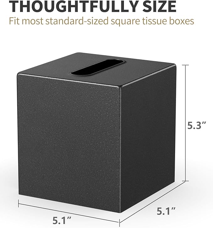 Livelab Metal Tissue Box Cover, Square Tissue Box Holder Modern Decor Facial Napkin Holder Tissue Box Dispenser for Bathroom Vanity Countertop, Living Room, Bedroom, Office | Dark Pebble Grain