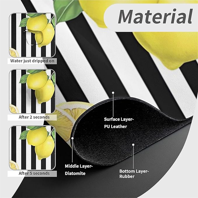 Kitchen Sink Splash Guard，Lemon and stripes Faucet Mat Sink Gadgets-Super Absorbent Fast Drying Mat Drip Catcher for Kitchen, Bathroom,Sink Mat, Dish Drying Mat, Bathroom(15" X 5.5" )