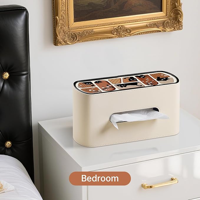 Kitty Cat Tissue Box Cover Rectangle, 4 Inches High Tissue Box Holder for 120(3-Ply)/160(2-Ply) Count Boxes, Stylish Curved Edge Tissue Holder for Bathroom Living Room Car Office (Beige)