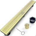 36 Inch Linear Shower Drain Bathroom Kitchen Golden Floor Drain Removable Capsule Pattern Cover Accessories Shower Drain 304 Stainless Steel Drain with Hair Strainer Adjustable Leveling Feet