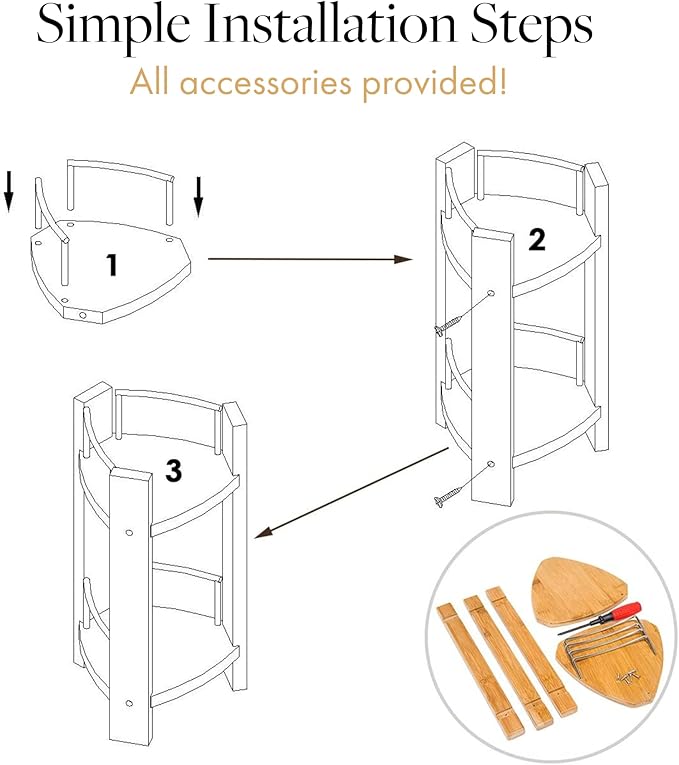 GOBAM Bamboo Shower Corner Caddy, Medium - 2 Tier Bathroom Organizer Countertop for Shampoo, Conditioner, Lotion, Soap - Standing Shower Stand for Kitchen, Bedroom, or Office