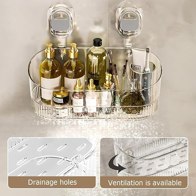 No-Drill Bathroom Suction Storage Box – Large Capacity & Strong Load-Bearing, 2026 New Corrugated Suction Cup Storage Holder, Bathroom Shelves No Drill (1PC-White)