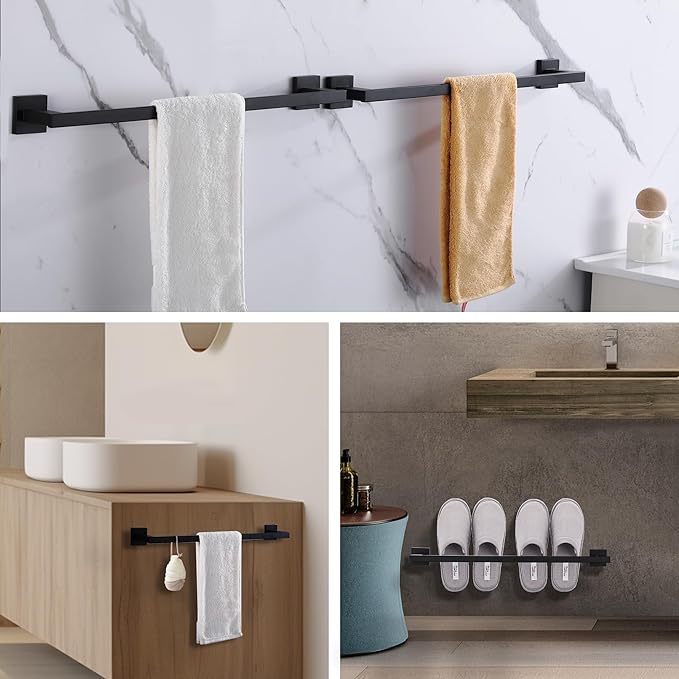 LANC 32-Inche Long Towel Bar for Bathroom Wall Mounted Matte Black Bath Towel Rack Stainless Steel Towel Rod for Kitchen Square Towel Holder Towel Rail Towel Hanger, A9010MB-L8