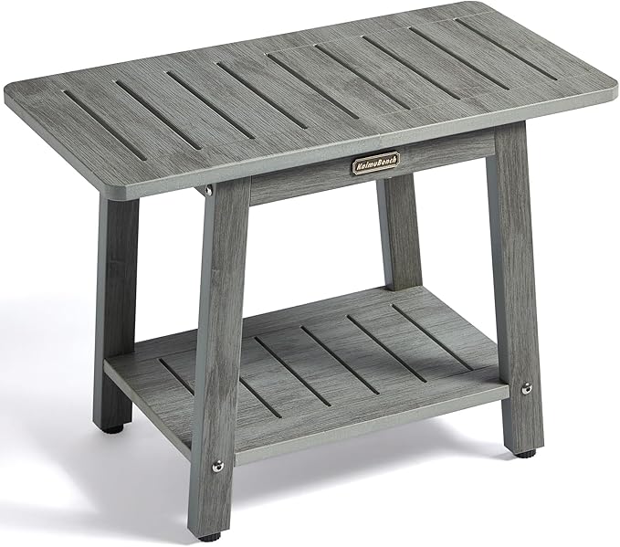 HDPS Shower Bench Seat for Inside Shower, Waterproof Shower Stool for Shaving Legs, Poly Lumber Shower Chair Seat, Bathroom Shower Foot Rest Stool with Storage Shelf, No-Slip, Gray