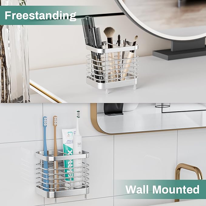 Shower Toothbrush Holders Wall Mounted for Bathrooms, Silver Stainless Steel Bathroom Tooth Brush Holder Storage Organizer for Shower, Electric Toothpaste Caddy Stand, House Essentials for New Home