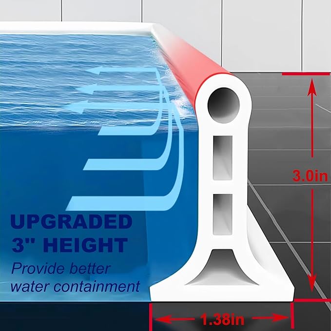 Collapsible Shower Threshold Water Dam, 2025 Upgraded 67'' Shower Water Stopper 3''H Seal Waterproof Shower Guards to Keep Water in Shower, Self Adhesive Water Barrier for Sink Bathroom Kitchen