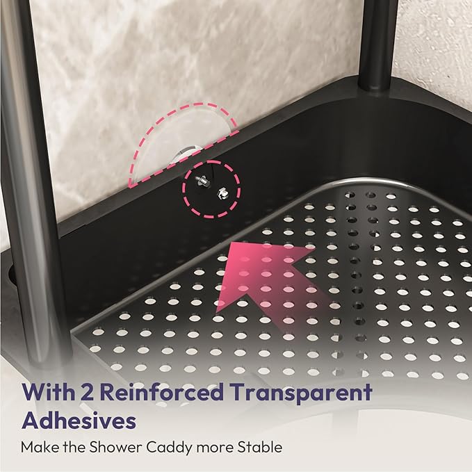 SWTYMIKI Corner Shower Caddy Standing - 3 Tier Rustproof Plastic Shower Caddy, Floor Corner Shelf, Free Standing Rack Storage Stands for Bathroom, Black