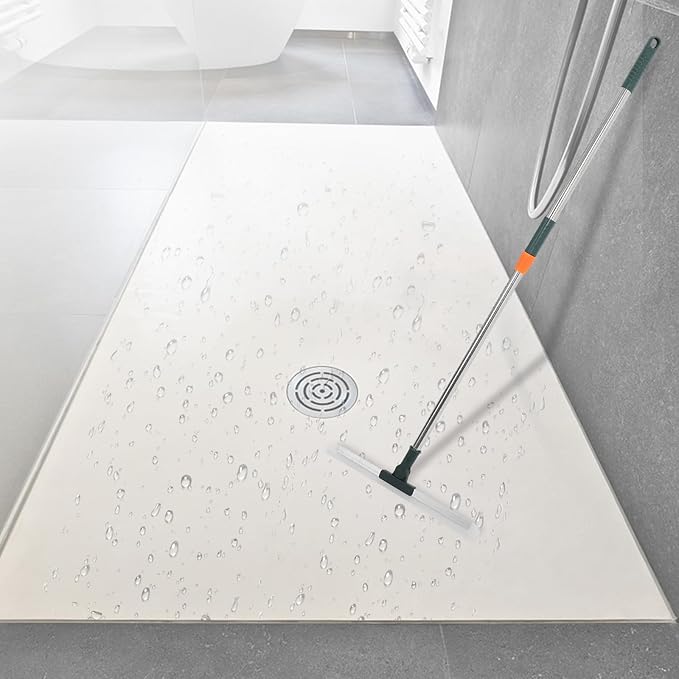 Ciieeo Silicone Shower Squeegee Long Handle 36cm, Bathroom Tile Floor Scraper for Glass and Wall Cleaning, Rotating Head Water Wiper for Kitchen and Bathroom Use