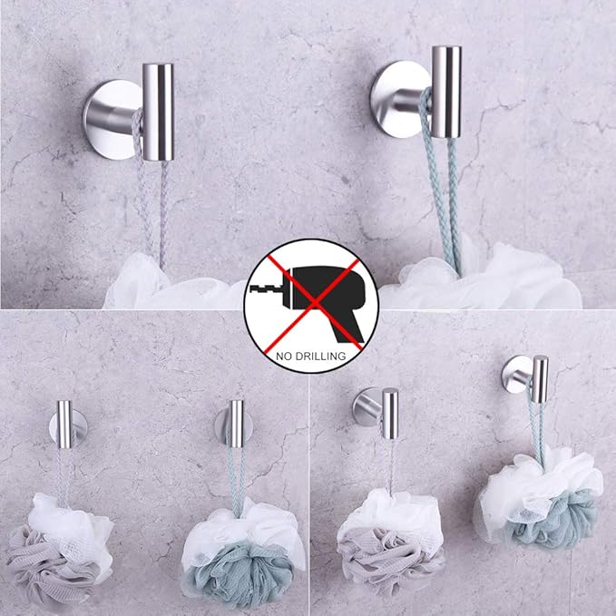 GERZWY Adhesive Hooks Heavy Duty Wall Hooks Waterproof Stainless Steel Coat Hooks Towel Robe Hook Rack Wall Mount - 2-Packs - Brushed Finish DZY026-LS