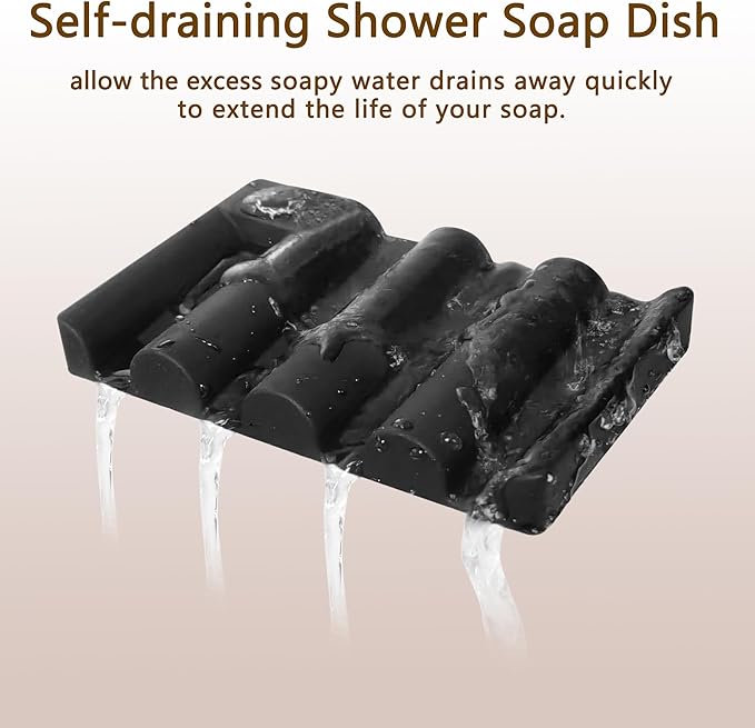 Soap Dish for Shower, Bathroom & Kitchen – Non-Slip, Self-Draining Design to Keep Soap Dry, Extend Soap Life – Easy to Clean, Compact & Durable (Black, 2 pcs)