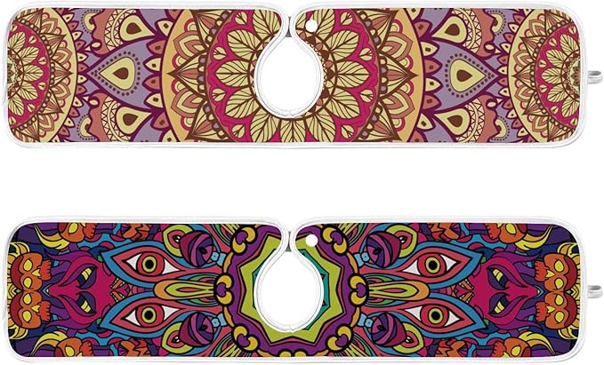 Sink Faucet Absorbing Mat Kitchen Sink Splash Guard Splash Faucet Drip Catcher for Bar RV Bathroom 2PCS 14.9x5.5in Mandala Pattern Purple and Orange