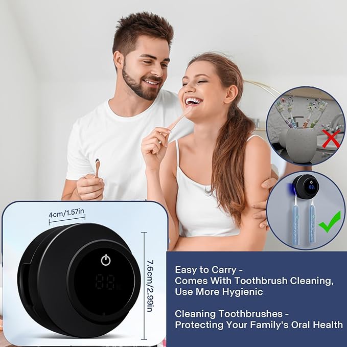Toothbrush Sterilizer & Holder, Shmian Wall-Mounted Toothbrush Cleaner and Dryer for Bathroom and Travel, with LED Screen, Fits for Any Type Toothbrushes (Black)