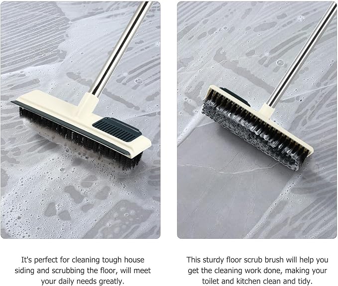 TEHAUX Floor Scrub Brush with Long Handle 108cm, Stiff Bristle Cleaning Brush for Bathroom, Toilet, Tile and Floor, Shower Scrubber for Hard-to-Reach Corners, White Household Cleaning
