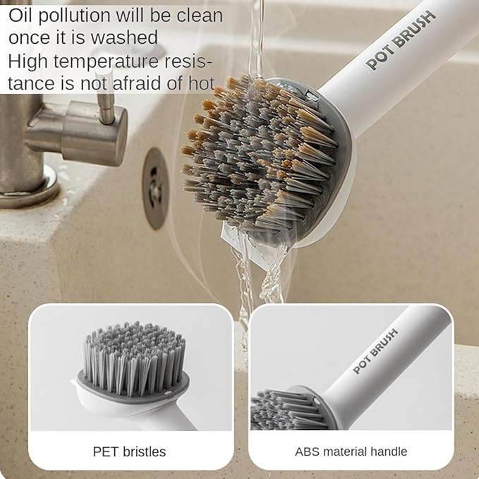 Pot Brush - 360° Rotatable Long Handle Cleaner, Kitchen Scrub Brush | Dishwashing Tool for Toilet Bathroom Shower Sink Pan Skillet Grout Tile Stove Tub Home