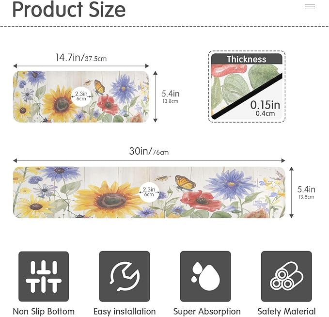Watercolor Cornflower Butterfly Kitchen Sink Splash Guard Faucet Mat Diatomite Absorbent Pad for Bathroom RV 30x5.4in 1PCS water