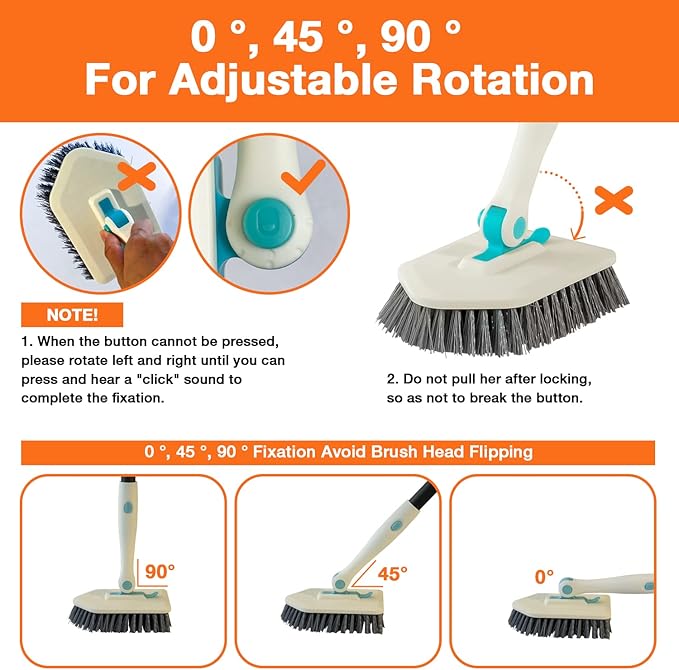 3 in 1 Scrub Cleaning Brush with Long Handle 51'' - Shower Bathtub Tub & Tile Scrubber Brush Include 1 Stiff Brush Head & 3 Scouring Pads & 3 Microfiber Clothes, for Wall Bathroom Glass Bathtub(White)
