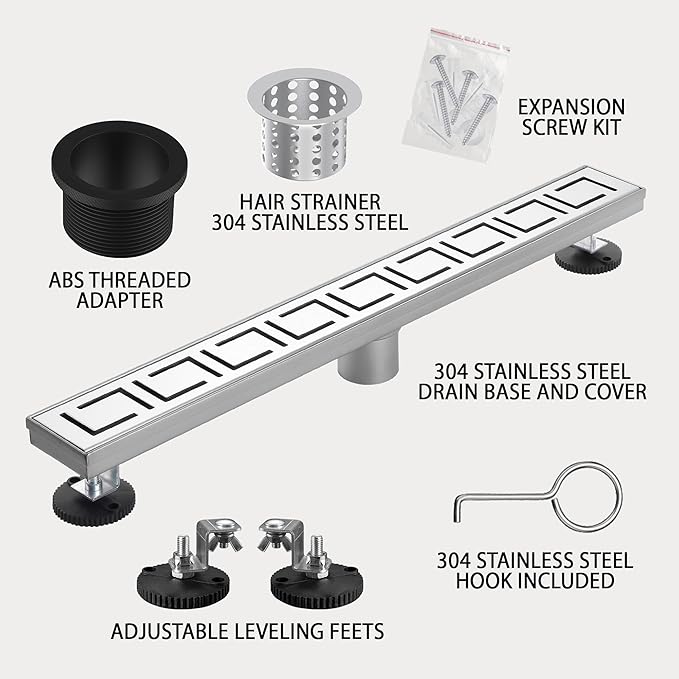 48 Inch Linear Shower Drain, Brushed Nickel Shower Drain, Removable Grate, 304 Stainless Steel, Easy to Install and Clean for Bathrooms (Drain Base Not Included), LSD-30A-48S