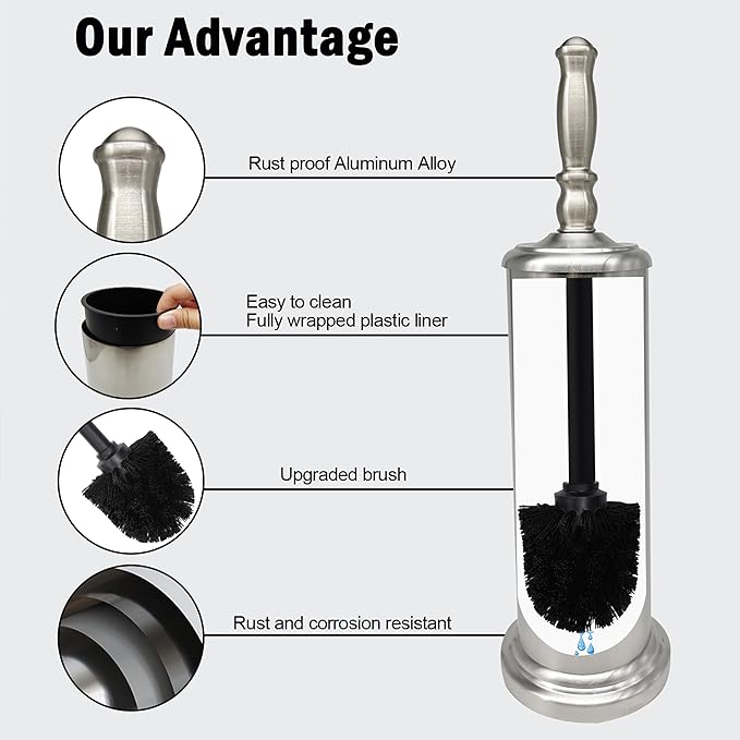 Metal Toilet Bowl Brush with Holder Premium Bathroom Cleaning Set Rustproof Hygienic Durable Elegant Finish