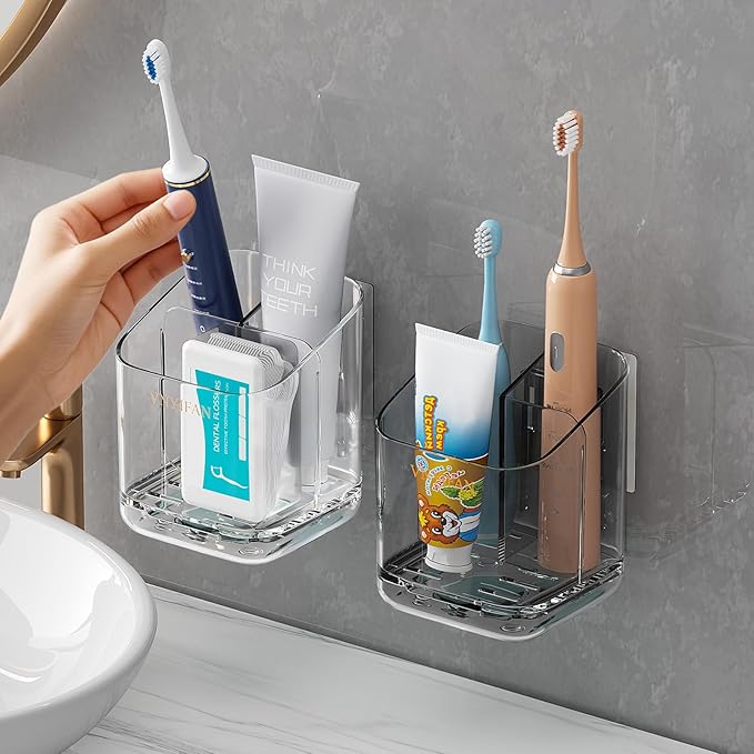 Toothbrush Holders for Bathrooms, 3 Slots Detachable Electric Toothbrush Holder Wall Mounted with Divider, Removable Tooth Brush and Toothpaste Holder Organizer for Bathroom/Kitchen/Office