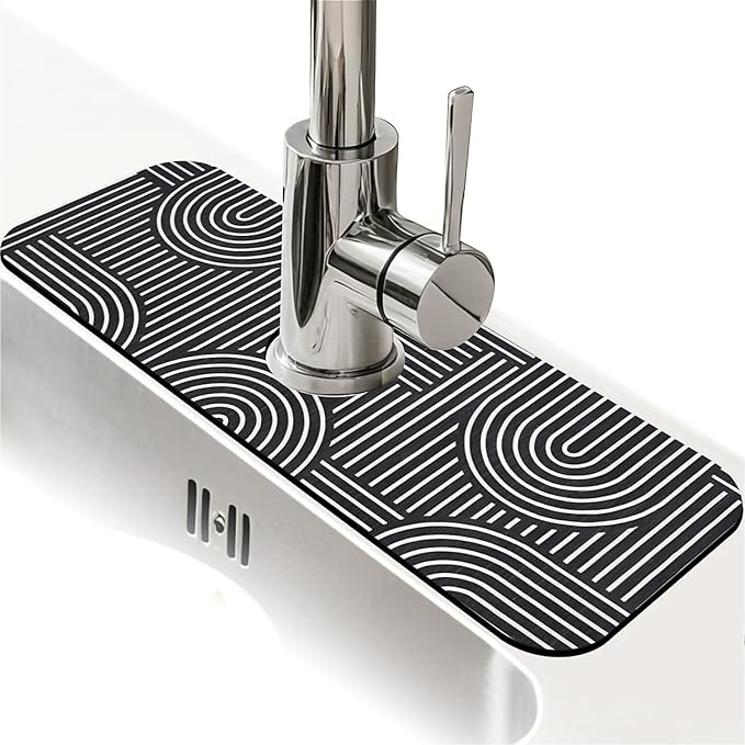 Kitchen Sink Splash Guard，Simple lines Faucet Mat Sink Gadgets-Super Absorbent Fast Drying Mat Drip Catcher for Kitchen, Bathroom,Sink Mat, Dish Drying Mat, Bathroom(15" X 5.5" )