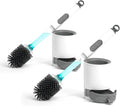 Silicone Toilet Brush and Holder Set, 2 Packs Bendable Toilet Scrubber for Curved Rim, Non-Scratch Drip-Resistant Brush with Sprayer, Space Saving Bathroom Essentials (2)