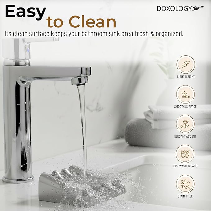 DOXOLOGY Gray Marble Soap Dish Bathroom Organizer - Resin Soap Dish with Rectangular Design 3.7" L x 2.8" W - Self Draining Soap Dishes Keeps Countertop Neat - Marble Look Soap Tray for Sink