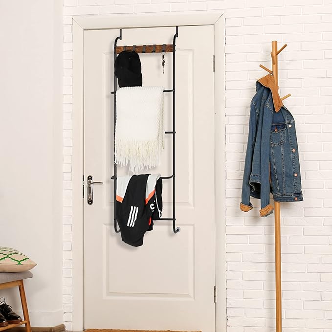 Over The Door Towel Rack Door Rack Hanger Organizer Bathroom Door Rack for Towels Over The Door Hooks with Shelves Behind Door Towel Holder for Livingroom, Back of Door 4 Tier Towel Bar