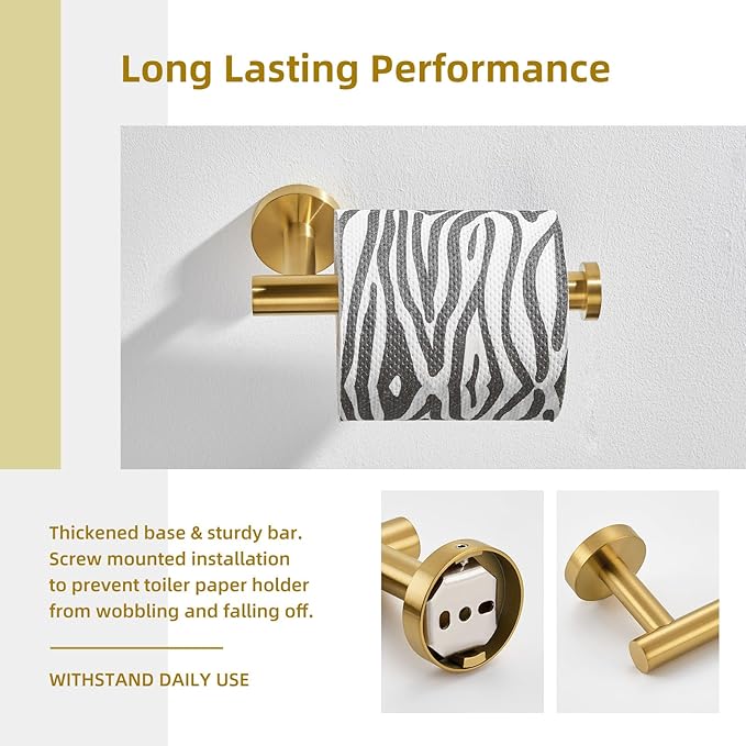Toilet Paper Holder Brushed Dark Gold, Angle Simple SUS304 Stainless Steel Bathroom Paper Roll Holder Hanger, Lavatory Tissue Dispenser Wall Mount