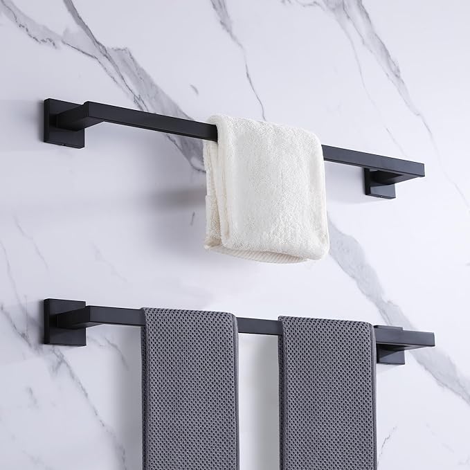 LANC Black Towel Bar for Bathroom Wall Mounted Matte Black 20-Inche Bath Towel Rack Stainless Steel Towel Rod for Cabinet Kitchen Towel Holder Towel Hanger Towel Rail, A9010MB-L5
