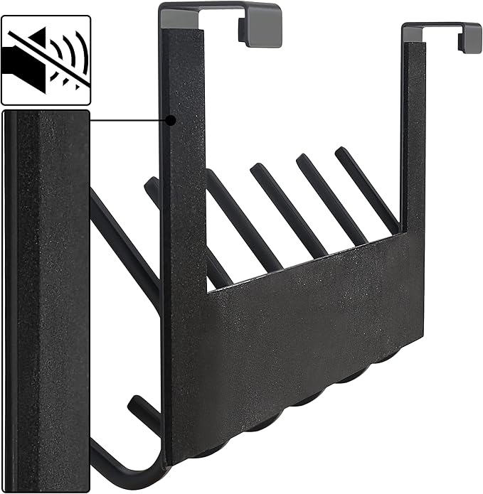 Dseap Over The Door Hook Hanger - 6 Hooks Over Door Coat Rack for Hanging Clothes Hat Towel, Black