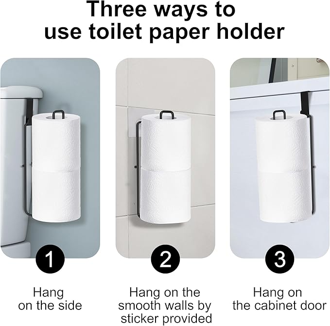 Black Toilet Paper Holder, Bathroom Toilet Paper Roll Holder with Reserve, Over The Tank Toilet Paper Holder with Storage, Bathroom Tissue Holder for 2 Rolls, 1PC