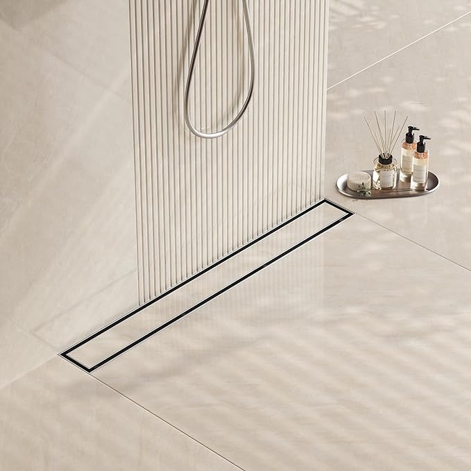 Neodrain 32-Inch Linear Shower Drain- with 2-in-1 Flat & Tile Insert Cover, 304 Stainless Steel Rectangle Shower Floor Drain,Floor Shower Drain with Adjustable Leveling Feet, Hair Strainer