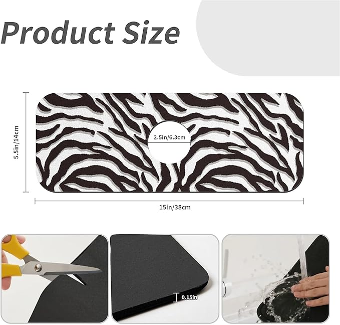 Kitchen Sink Splash Guard，Black-white checkered- Faucet Mat Sink Gadgets-Super Absorbent Fast Drying Mat Drip Catcher for Kitchen, Bathroom,Sink Mat, Dish Drying Mat, Bathroom(15" X 5.5" )