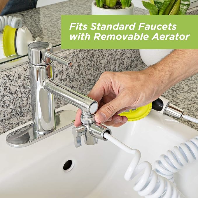 Wondurdog Quality Sink Faucet Pet Wash Kit with Splash Shield Handle and Rubber Grooming Teeth. Fits Kitchen, Bathroom, Utility & Laundry Sink Faucets. Bonus Garden Hose Attachment