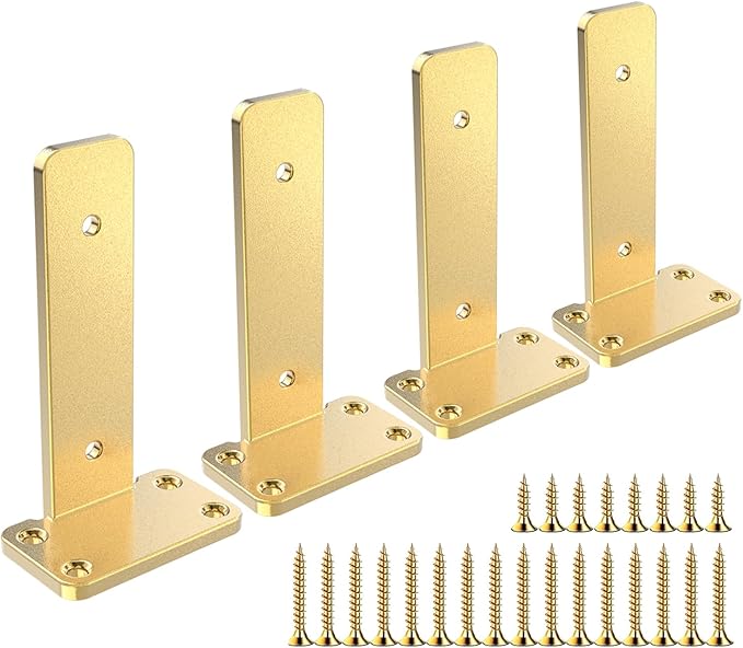 Floating Shelf Brackets upgraded, 10 inch, Gold Heavy Duty Iron Shelf Brackets, Industrial Modern Floating Shelf Support for Wall Mount Shelves,4 Pack, Wide Brackets ,Support DIY(5mm Thickening Type).