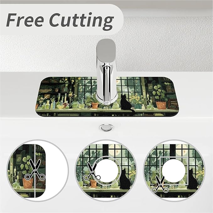 Kitchen Sink Splash Guard，Green witch room Faucet Mat Sink Gadgets-Super Absorbent Fast Drying Mat Drip Catcher for Kitchen, Bathroom,Sink Mat, Dish Drying Mat, Bathroom(15" X 5.5" )