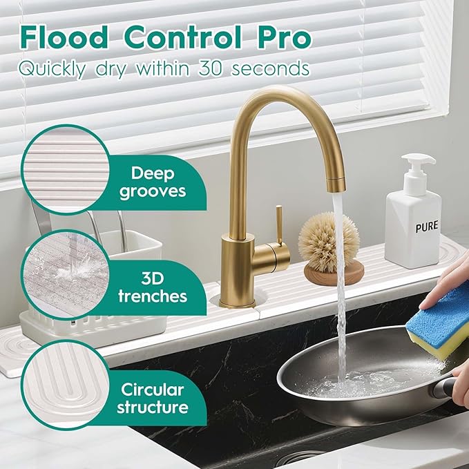 16 Inch Stone Faucet Mat for Kitchen Sink,Kitchen Sink Splash Guard-Water Absorbing Stone Tray for Sink,Super Absorbent, Diatomite Protector with Drainage for Kitchen Bathroom Counter(White）