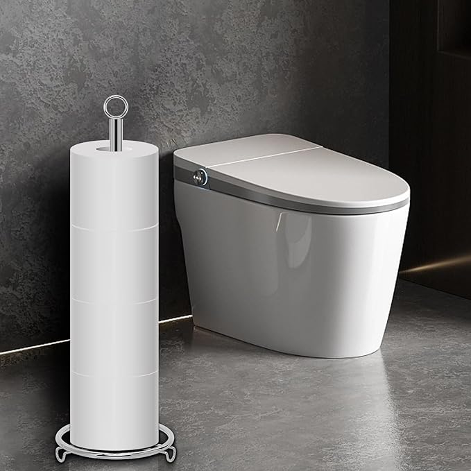Bath Toilet Paper Holder, Metal Toilet Tissue Roll Organizer Storage, Tissue Paper Holder Stand for Bathroom/Kitchen Countertop (21” H, Chrome)