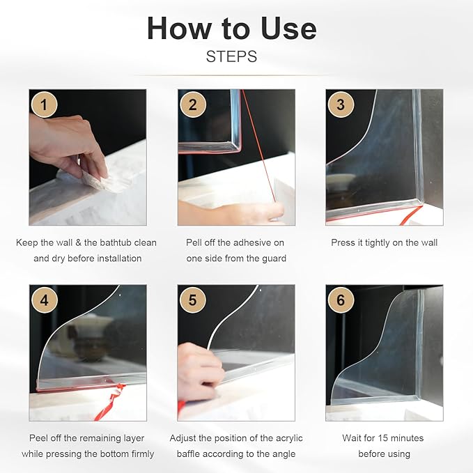 2 Pcs Shower Splash Guard kit, Easy to Install with Self-Adhesive, Large Shower Blocker for Bathtub, Kitchen Sink