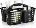 ALINK Plastic Shower Caddy Basket with Compartments, Portable Divided Cleaning Supply Storage Organizer with Handle for College Dorm Bathroom - Black