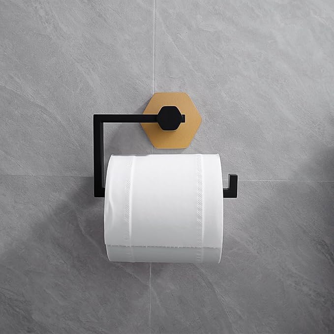 GERZWY Bathroom Toilet Paper Holder SUS 304 Stainless Steel Tissue Paper Roll Holder Wall Mount (Black & Gold)
