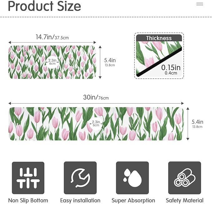 Kitchen Sink Splash Guard 2 PCS 30 Inch Sink Faucet Mat Splash Guard for Bathroom Countertop Water Absorbent Foldable Cuttable Soft Washable Small Tulips Pink